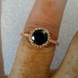 1-Ct Black SAPPHIRE/ROSE Gold Halo Ring